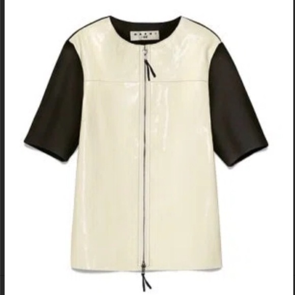 F L A S H • SALE • MARNI x H&M White & Black Leather Jacket Zip Front - Picture 4 of 6